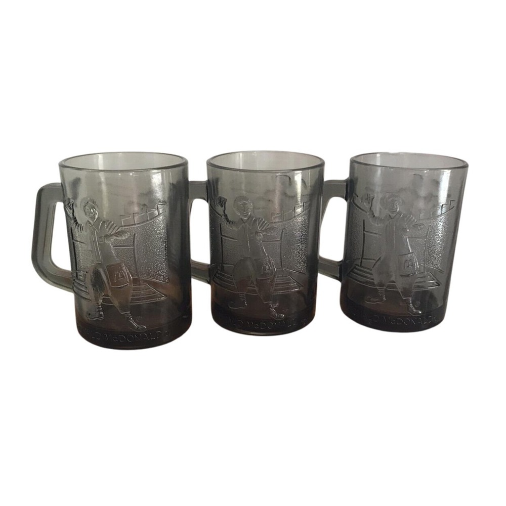 Set 3 Vintage Ronald McDonald Smokey Glass‎ Mugs